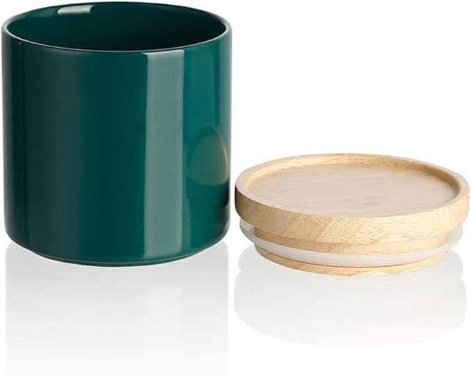 Sweejar Kitchen Canisters Ceramic Food Storage Jar, Stackable Containers with Airtight Seal Wooden Lid for Serving Ground Coffee, Tea, Sugar, Salt and More - 16 Fl Oz (Jade)-Ruum Studio Home