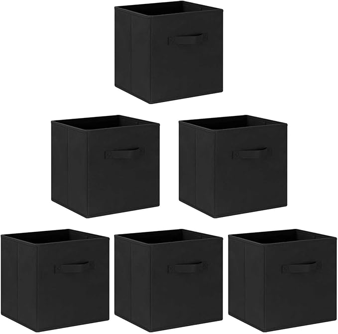 GhvyenntteS Storage Cubes 6 Pack, 11 Inch Cube Storage Bins with Dual Handles, Collapsible Heavy Duty Fabric Bins for Shelves Closet, Baskets for Organizing Clothes Bedding Toys Books (Black)-Ruum Studio Home