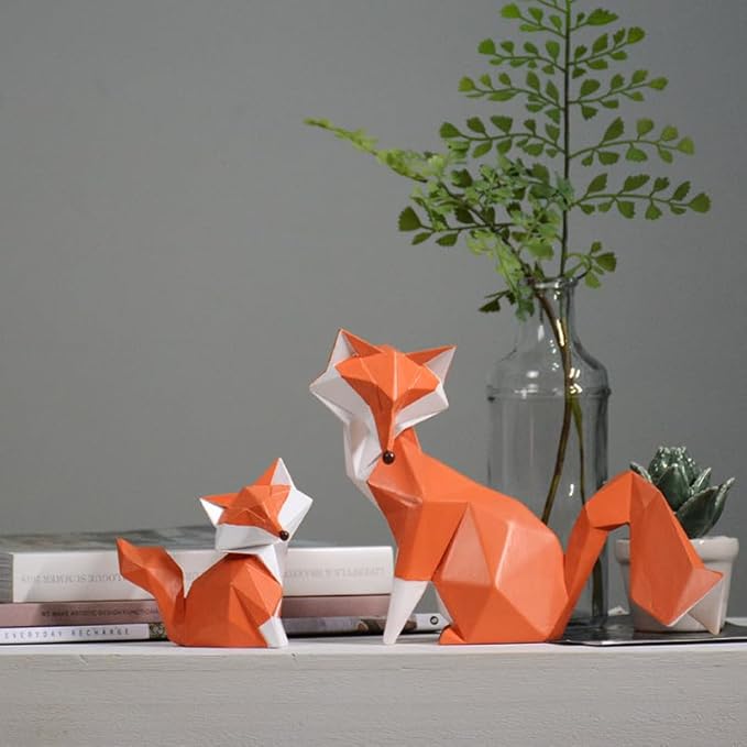 HAUCOZE Fox Figurine Gifts Geometric Sculpture Decor Animal Gifts Statue Polyresin Arts 4.0 inch-Ruum Studio Home
