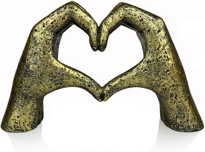 Top Brass Large Rustic Heart Hands Sculpture, 9 3/4” Resin Love Statue – Romantic Decor Accent for Shelf or Mantel – Perfect for Wedding, Valentine's Day or Anniversary (Weathered Bronze)-Ruum Studio Home