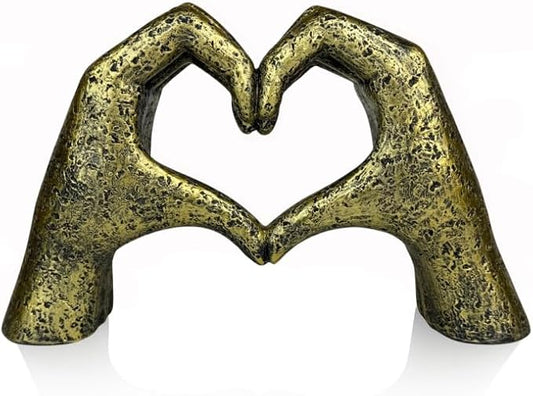 Top Brass Large Rustic Heart Hands Sculpture, 9 3/4” Resin Love Statue – Romantic Decor Accent for Shelf or Mantel – Perfect for Wedding, Valentine's Day or Anniversary (Weathered Bronze)-Ruum Studio Home