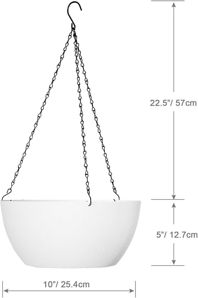 10 inch Hanging Planters for Outdoor Indoor Plants with Drainage Holes and Chain, 2 Pack Round Hanging Flower Plant Pots for Garden Home Porch Decor, White-Ruum Studio Home