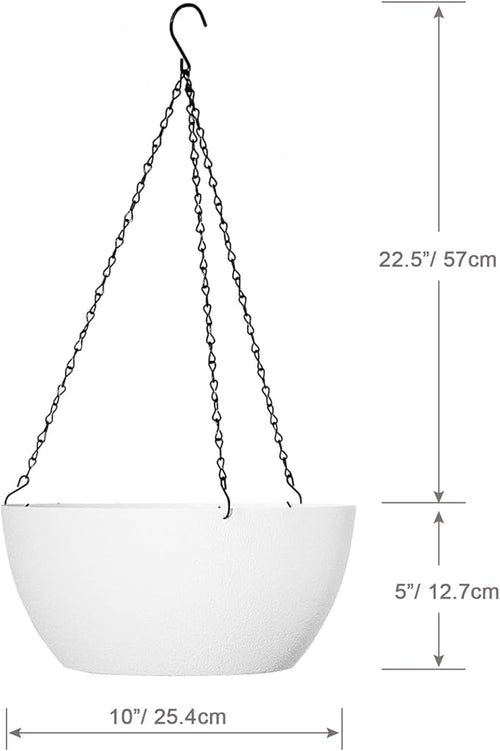10 inch Hanging Planters for Outdoor Indoor Plants with Drainage Holes and Chain, 2 Pack Round Hanging Flower Plant Pots for Garden Home Porch Decor, White-Ruum Studio Home