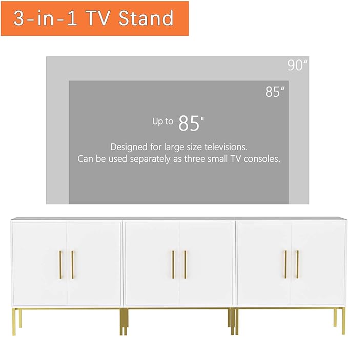LYNSOM TV Stand for 85 Inch TV, Wood Entertainment Center with Storage Cabinet, TV Cabinet Black, Long Console Table for Living Room, Bedroom-Ruum Studio Home