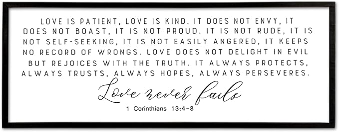 Love is Patient Kind Sign Wall Art 40"X15" 1 Corinthians 13 Bible Verse for Bedroom Above Over Bed Christianity Large Wood Framed Wall Hanging Decor (Black）-Ruum Studio Home