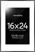 Homeforia 16 x 24 Picture Frame Black, High End Metal 24x16 Poster Frame, 16 x 24 Black Frames Matted to 12 by 18 inch Print, 24by16 Thin Frame with Mat 12x18 Photo, Tempered Glass, Wall Kit, Set of 1-Ruum Studio Home