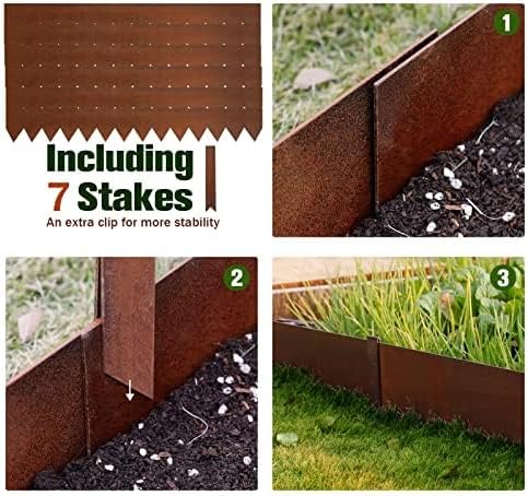 Worth Garden 6-Pack Pre-Rusted Cor-Ten Steel Landscape Edging - 40" L x 6" H Each (20ft Total) - No-Dig Hammer-in Heavy Duty 14-Gauge Metal Edging Border w/ 7 Clips & Gloves - Edge for Lawn Yard-Ruum Studio Home