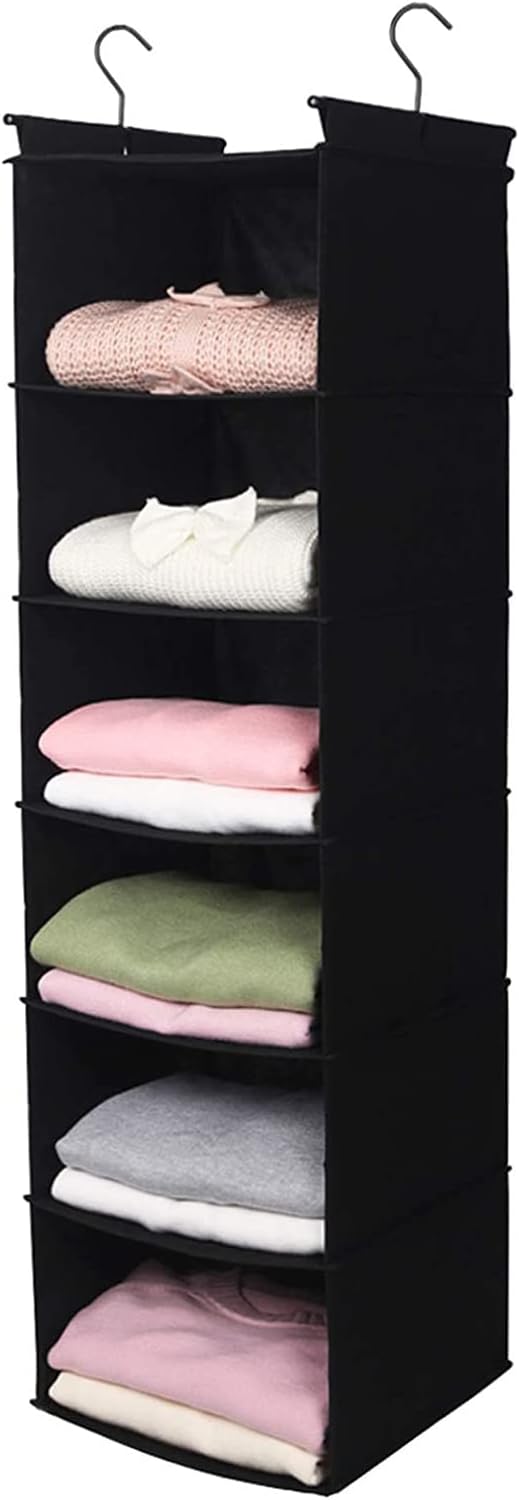 MAX Houser 6 Tier Shelf Hanging Closet Organizer, Closet Hanging Shelf with 2 Sturdy Hooks for Storage, 2 Pack, Foldable (Black)-Ruum Studio Home