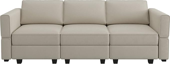 Belffin Modular Sofa Couch with Storage Seats Velvet 3 Seater Sofa for Living Room Grey-Ruum Studio Home