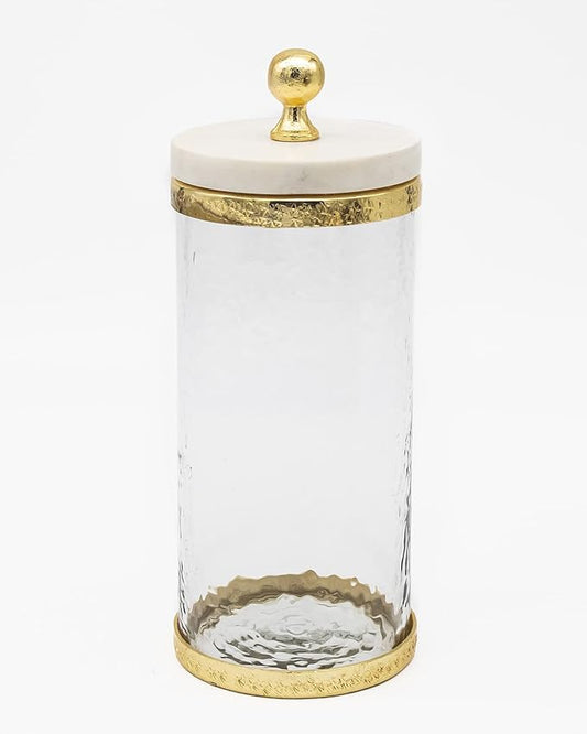 Godinger Canister Storage Container, Glass Storage Canister, Marble with Gold Band - 4x8-Ruum Studio Home