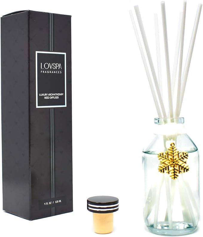 LOVSPA Reed Diffuser Set, Peppermint Bark Scented Oil Diffuser with Sticks, Home Fragrance Accessories for Bathroom Shelf Decor, Aroma Diffusers for Home or Office Desk, USA Made-Ruum Studio Home