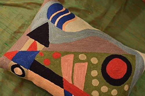 Lumbar Kandinsky Abstract Pillow Cover - Original Composition | Modern Chair Cushion | Modern Outdoor Pillowcase | Mid Century Chair Cushions | Hand Embroidered Wool Size 14x20-Ruum Studio Home