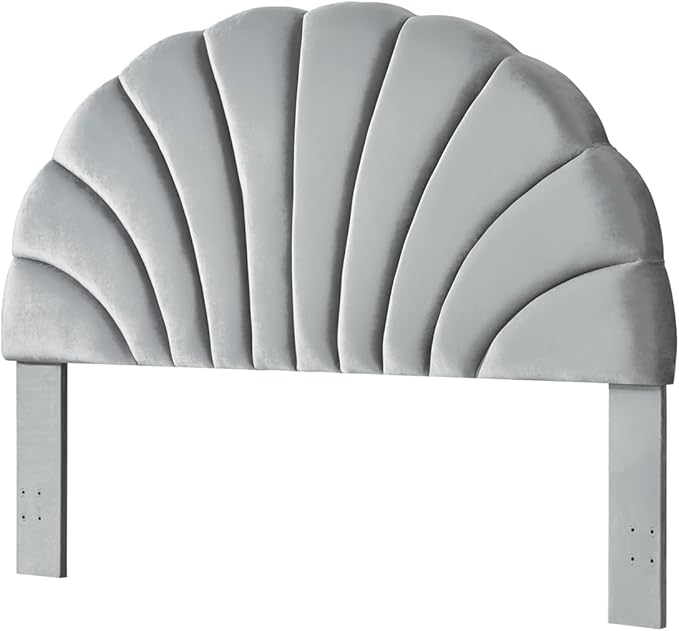 24KF Stunning Crown Design King Headboard, Upholstered Soft Velvet Petal Pattern Headboard King/CA King-Gray-Ruum Studio Home