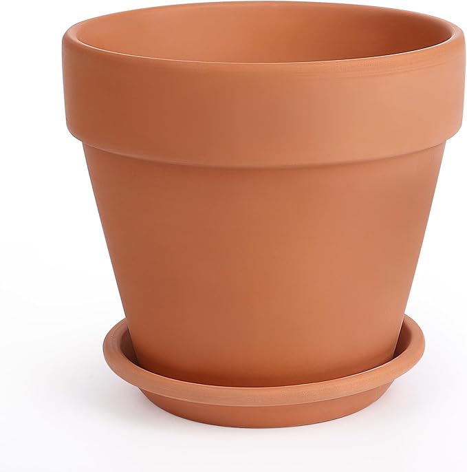 INGOFIN 12 Inch Terracotta Pot with Saucer - Ceramic Clay Pot for Plants with Drainage Hole, Large Terra Cotta Flower Planter with Tray for Indoor Outdoor Plants-Ruum Studio Home