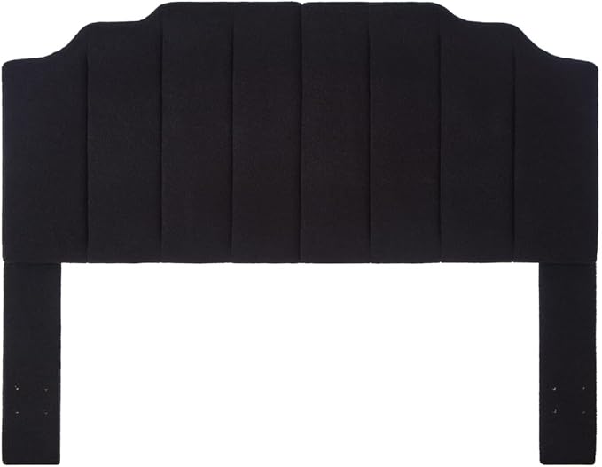 24KF Black Teddy Fabric Tufted for Queen Upholstered Headboard, Modern Vertical Channel Design Full Headboard with Stepped Silhouette Top Edge, 6026-Q-Teddy Black-Ruum Studio Home