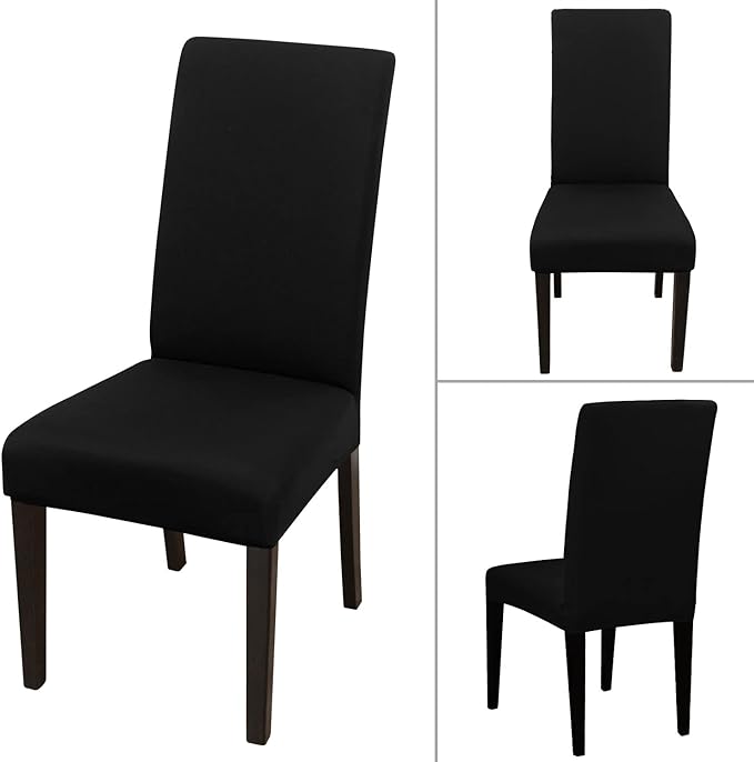 JQinHome 6 Pcs Dining Chair Slipcover,High Stretch Removable Washable Chair Seat Protector Cover for Home Party Hotel Wedding Ceremony (Black)-Ruum Studio Home