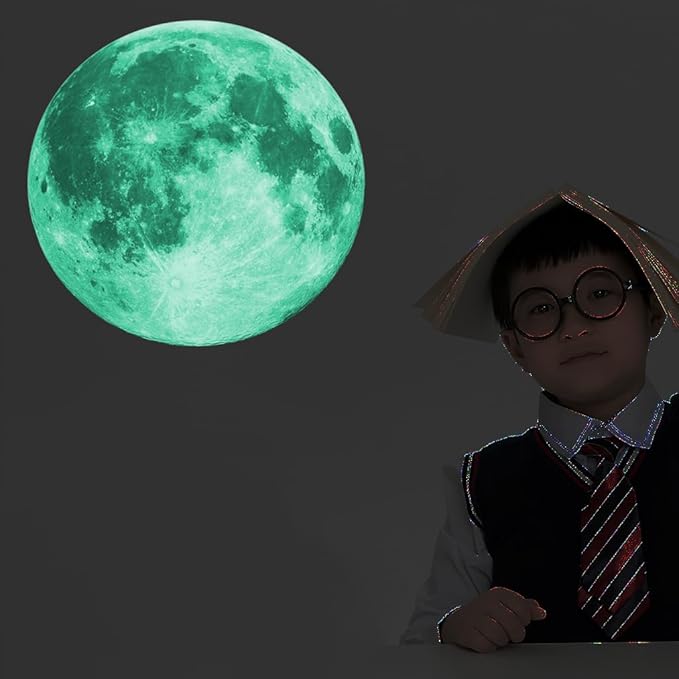 Quanhaigou Glow in The Dark Wall or Ceiling Moon Stickers – Green Luminous Big Moon Wall Stickers DIY Decor for Kid Room-Ruum Studio Home