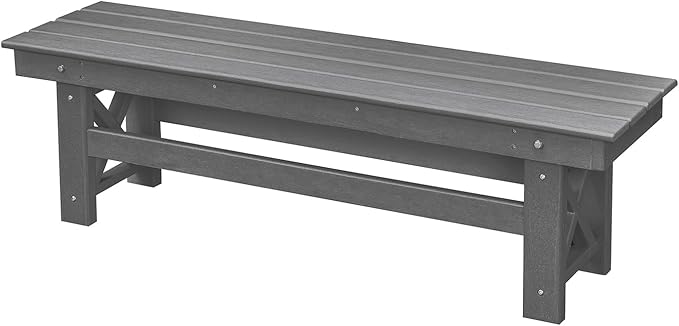 HDPE Outdoor Bench, 55" Patio Bench Outdoor Furniture, Poly Lumber Adirondack Benches, Fade-Resistant HDPE Garden Backless Benches for Park, Poolside, Porch, Smoke Gray-Ruum Studio Home