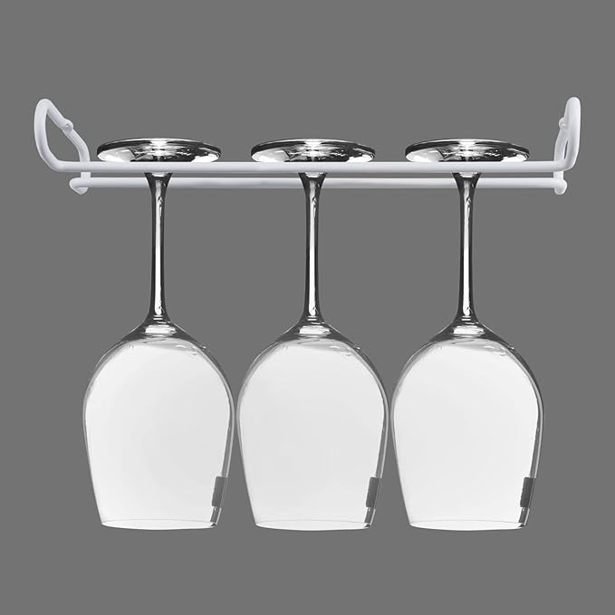 set 2 White Wine Glass Rack Under Cabinet Shelf 10 Inch Stemware Storage Hanging Hanger Organizer Glasses Holder with Drying Under Counter Metal for Kitchen and Bar-Ruum Studio Home
