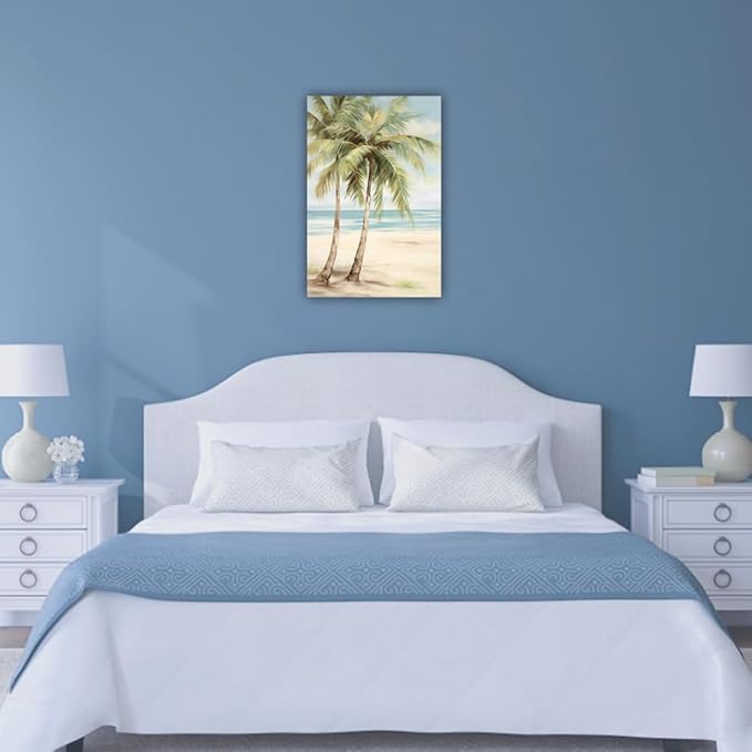LURENCZH Tropical Beach Canvas Wall Art Seaside Palm Tree Picture Wall Decor Ocean Scenery Painting Prints for Bathroom Decor Framed(Beach-2,20.00" x 30.00")-Ruum Studio Home