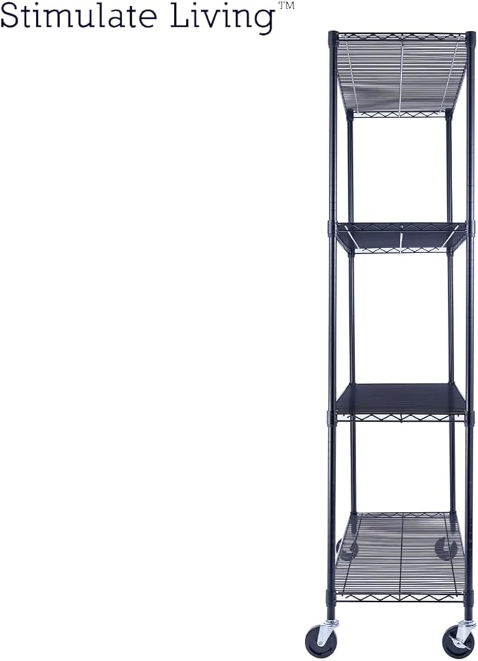 60"x18"x72" Prime Heavy Duty Black 4-Tier Wire Shelving NSF 3200 LBS MAX Capacity Storage Rack for Commercial, Hospital, School, Garage, and Kitchen Uses (with Wheels)-Ruum Studio Home