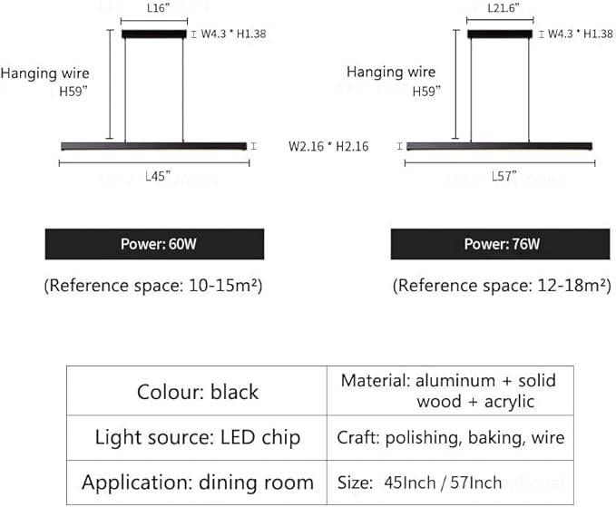 JAYMP Minimalist Linear Pendant Light Dimmable LED Modern Chandelier Dining Room Island Light Restaurant Cafe Bar Office Hanging Lamp Black 57"-Ruum Studio Home