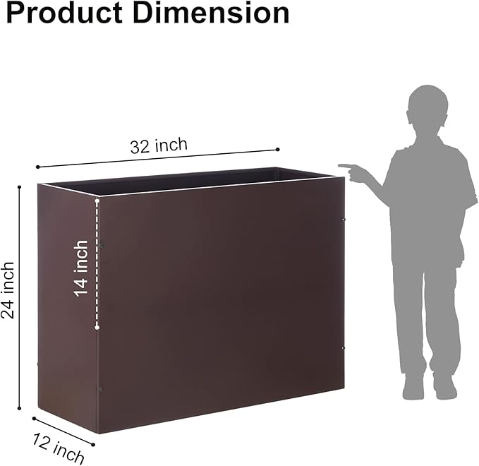 SUNNYPARK Large Metal Planter Box 32”x 12”x 24”, Rectangular Modern Brown Metal Planter Box Heavy Duty with Drainage Holes for Outdoor Garden Patio-Ruum Studio Home