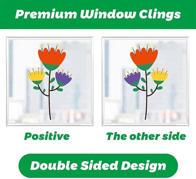 Hello Spring Summer Window Cling Sticker Flowers, and Butterfly Window Stickers, Spring and Summer Decor, Home, Shop, and Party Window Glass Display Stickers (Blue)-Ruum Studio Home