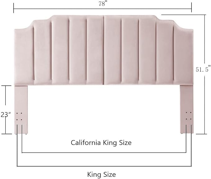 24KF Pink Velvet Tufted King Upholstered Headboard, Modern Vertical Channel Design California King Headboard with Stepped Silhouette Top Edge, Pink-Ruum Studio Home