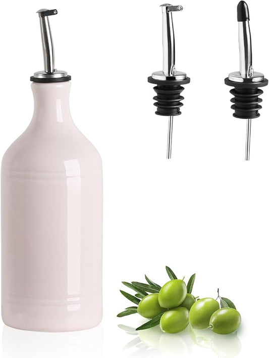 Sweejar Ceramic Olive Oil Dispenser Bottle, Opaque Oil Cruet Protects to Reduce Oxidation, Suitable for Storage Vinegar, Coffee Syrups & Other Liquids, Pack of 1, 15.5 Fl Oz (Rose Pink)-Ruum Studio Home