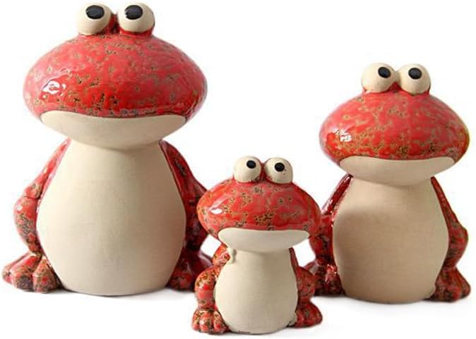 Frog Garden Decor Set of 3,Funny Cute Ceramic Frog Garden Statues Yard Decoration Outdoor Holiday Decorations,Ideal Ornament for Outside Pond Pool Patio Front Porch Backyard (Red)-Ruum Studio Home