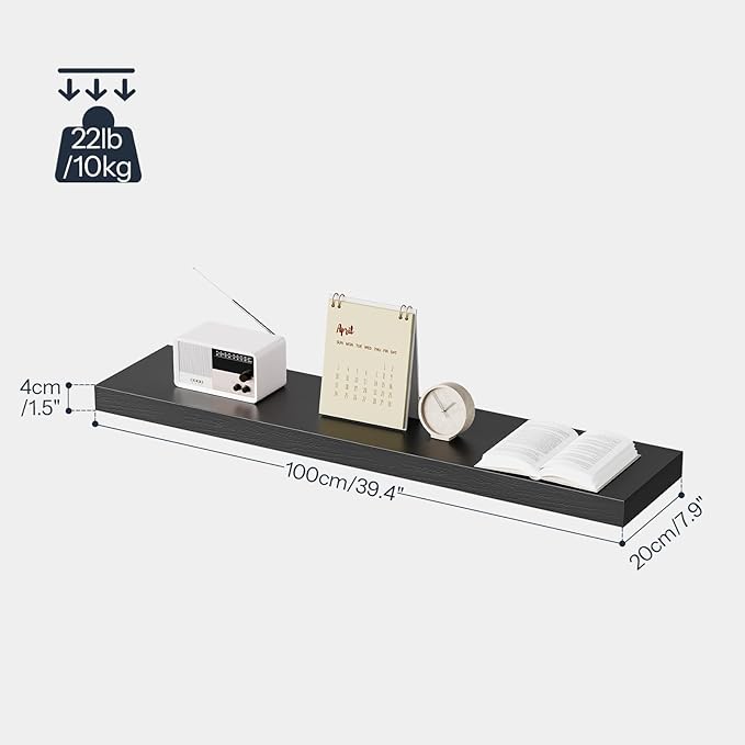 HOOBRO Floating Shelves for Wall, Wall Mounted Shelf Set of 2, 39.4" Hanging Shelf with Invisible Brackets, for Wall in Bathroom, Bedroom, Toilet, Kitchen, Livingroom, Office, Black BK100BJP201-Ruum Studio Home