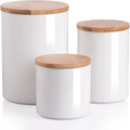 Sweejar Ceramic canisters for kitchen counter,Stackable Food Containers Set with Airtight Seal Bamboo Lid for Serving Ground Coffee, Tea, Spice, Flour and Sugar-Set of 3 (White)-Ruum Studio Home