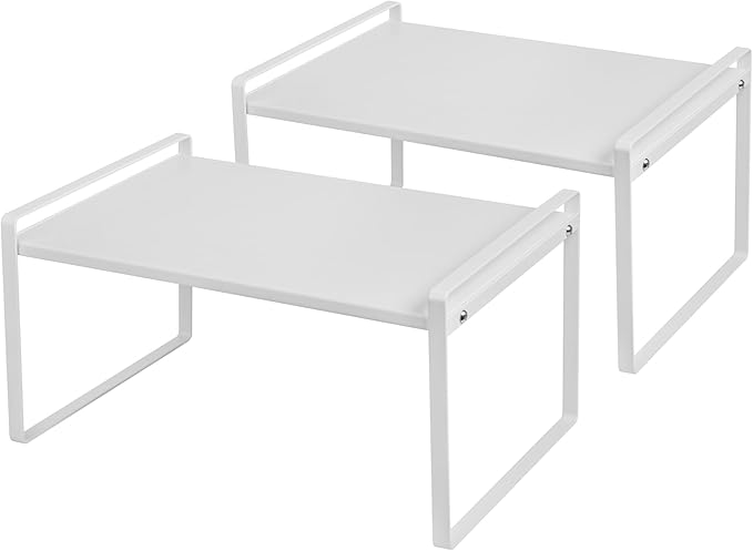 Nxconsu 2Pack Cabinet Shelves Stackable Shelf Organizer Rack Riser for Kitchen Cabinet Pantry Cupboard Counter Countertop Home Organization Storage Space Saver Heavy Duty Metal Nonslip White Wide Tall-Ruum Studio Home