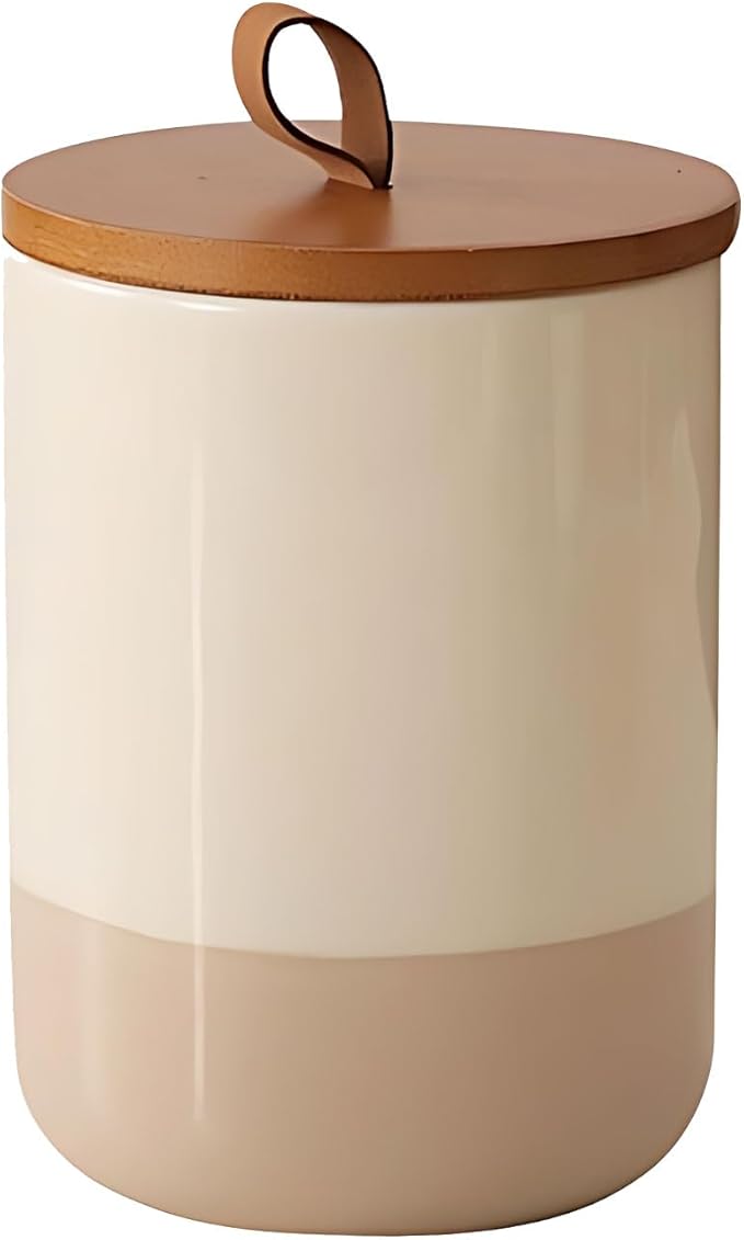 Coffee Canister, Ceramic Food Storage Jars with Lids Salt Matcha Container Brown Sugar Container Bowl for Kitchen Tea, Coffee Beans, Spice (#001Khaki-27oz/800ml)-Ruum Studio Home