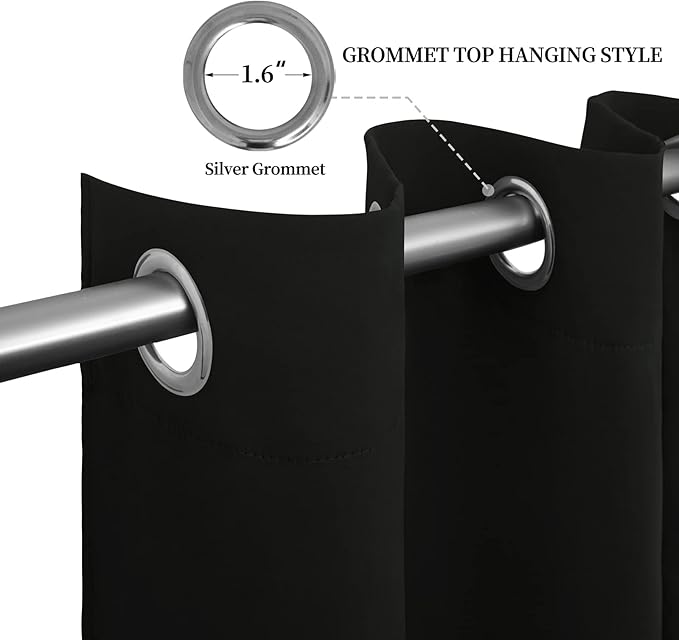 Easy-Going Blackout Curtains for Bedroom, Solid Thermal Insulated Grommet and Noise Reduction Window Drapes, Room Darkening Curtains for Living Room, 2 Panels (52x96 in,Black)-Ruum Studio Home
