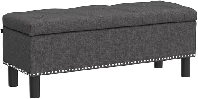 Furniliving Ottoman Bench with Storage, Folding Storage Ottoman Bench with Wood Legs, Upholstered Bedroom Bench with Button-Tufted, Entryway Bench Storage Bench for Bedroom, Linen (Darkgrey)-Ruum Studio Home