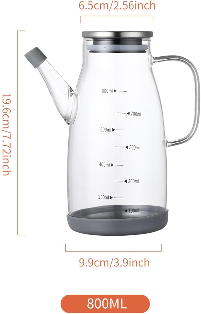 Large Glass Oil Dispenser Bottle for Kitchen Cooking Recipiente Para Aceite De Cocina Olive Oil Vinegar Dispenser Cruet Stainless Steel Lid No Drip Liquid Container (Clear, 27oz / 800ml)-Ruum Studio Home