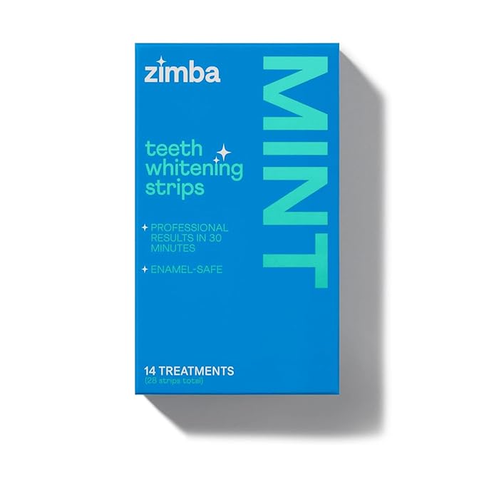 Zimba Mint Teeth Whitening Strips – 28 Vegan, Enamel-Safe Strips with Hydrogen Peroxide, 14-Day Treatment – Tooth Whitener for Coffee, Wine, Tobacco, Other Stains-Ruum Studio Home