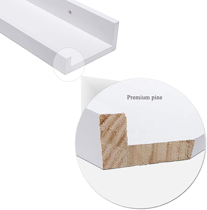 AZSKY 48 Inch White Picture Ledge Shelf Long Floating Shelves Set of 2 Wall Picture Shelf Pine Photo Frames Narrow Picture Ledge Mounting Hardware Included-Ruum Studio Home