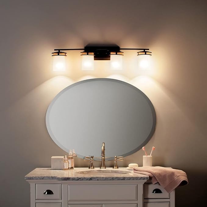 Kichler Hendrik 33.75" 4 Light Vanity Light with Satin Etched Cased Opal Chrome-Ruum Studio Home