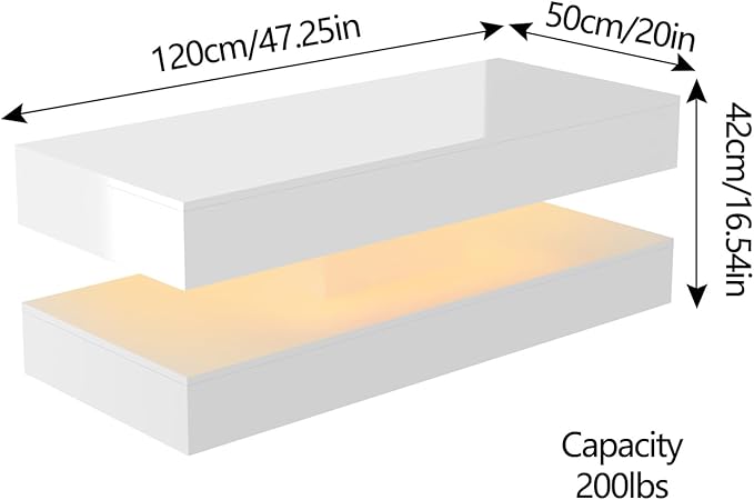Uspeedy 47.3IN High Glossy LED Coffee Table,APP LED Lights,Black/White, Modern Furniture for Living Room (White)-Ruum Studio Home