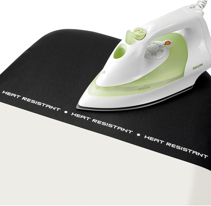 Brabantia Size D Ironing Board (53x18 in) Heat Resistant Parking Zone, Silver Frame, Non-Slip Feet, Suitable for Sit Down Ironing (Spring Bubbles)-Ruum Studio Home