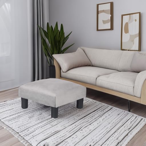 Joveco 15'' Small Foot Rest Stool Ottoman- Upholstered Footstool and Ottomans Small Footrest for High Beds- Lightweight and Portable, Light Gray-Ruum Studio Home