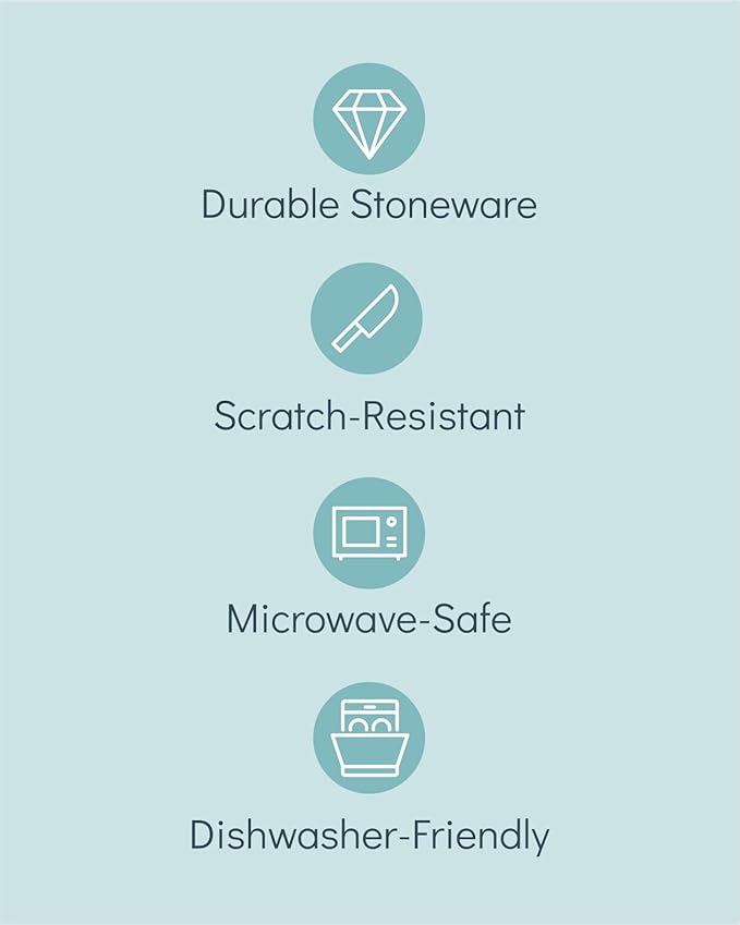 32 Piece Dinnerware Sets for 8 - Modern Style Stoneware Dinnerware Set - Scratch Resistant, Dishwasher Safe Plates and Bowls Sets Ceramic, Dish Set, Bowl and Plate Set - Beige and Blue…-Ruum Studio Home