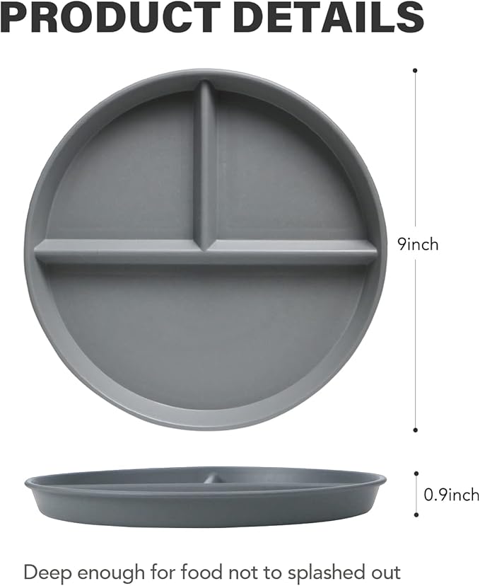 greenandlife 9 Inch (4PCS) Unbreakable Divided Plates for Kids Adults, Dishwasher & Microwave Safe Compartment Plate, Lightweight Reusable Plastic Portion Control Plates, BPA Free and Healthy-Ruum Studio Home