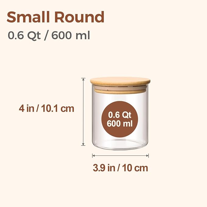 ComSaf 0.6 Qt Glass Food Storage Jars Set of 9, Clear Glass Storage Containers with Lids, Pantry Organization Jar, Spice, Blooming Tea, Oat, Coffee and Sugar Container, Small Canister Set for Kitchen-Ruum Studio Home