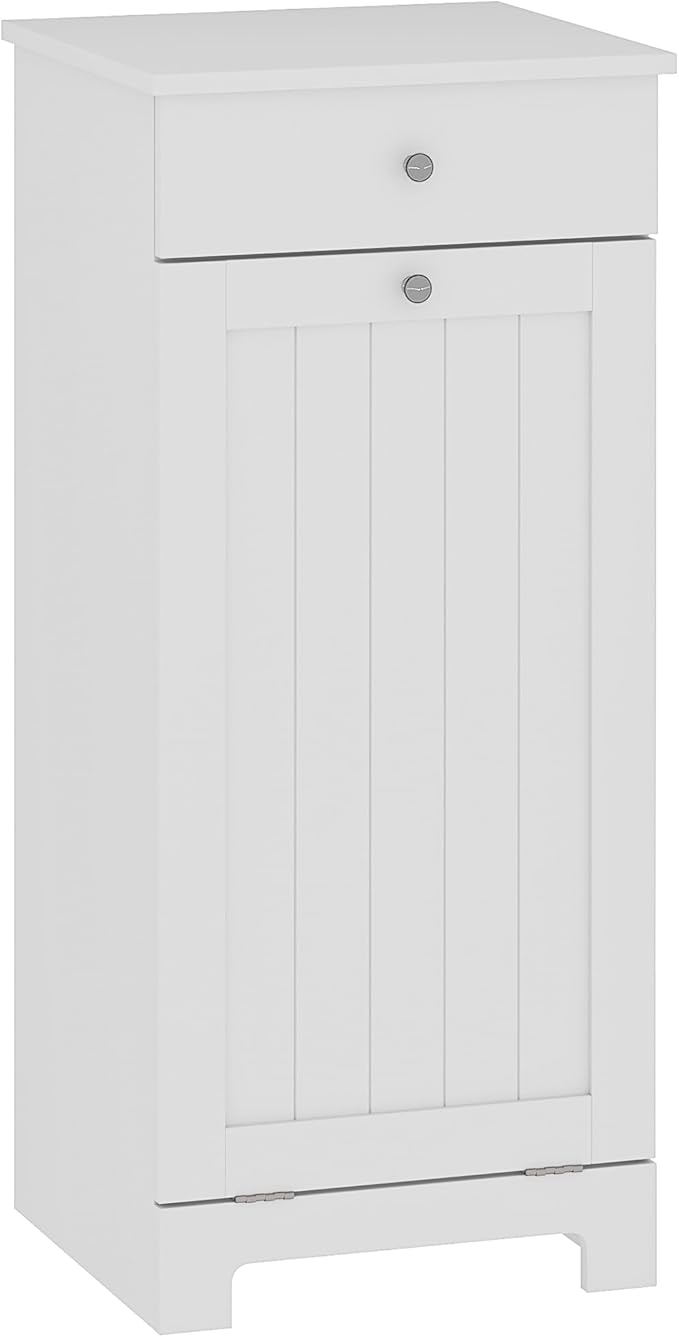 HOMCOM Laundry Hamper with Removable Basket, Tilt Out Hamper with Drawer and Beadboard Door, Bathroom Storage Cabinet, White-Ruum Studio Home