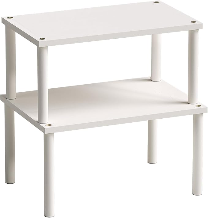Cabinet Organizer Shelf(Set of 2),Kitchen Counter Shelves,Bamboo Spice Rack Countertop and Cabinet,Stackable Expandable,Medium,(White)-Ruum Studio Home
