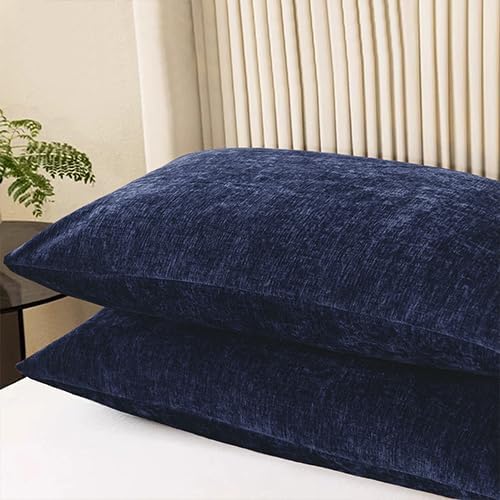 CaliTime Throw Pillow Covers Decorative 20 X 26 Inches Pack of 2 Cozy Chenille Standard Pillow Shams Cases for Couch Sofa Bed Living Room Home Navy Blue-Ruum Studio Home